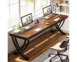Tribesigns Bureau - Dubbel Lang Bureau - Computerbureau - Computer Tafel - Bureautafel - Lichtbruin/Zwart - 200 x 70 x 75 cm