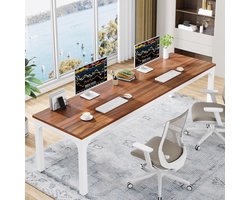 Tribesigns Bureau - Dubbel Lang Bureau - Computerbureau - Computertafel - Bureautafel voor Thuiskantoor - 200 x 70 x 75 cm - Okkernoot