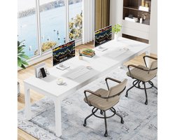 TRIBESIGNS Bureau - Dubbel Lang Bureau - Computerbureau - Computertafel - Bureautafel voor Thuiskantoor - 200 x 70 x 75 cm - Wit