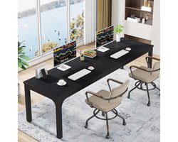 TRIBESIGNS Bureau - Dubbel Lang Bureau - Computerbureau - Computertafel - Bureautafel voor Thuiskantoor - 200 x 70 x 75 cm - Zwart