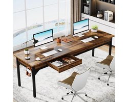 TRIBESIGNS Bureau - Dubbel Lang Bureau - Computerbureau met 2 lades - Computertafel - Bureautafel Bruin - 200 x 60 x 82 cm