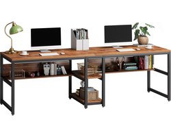 TRIBESIGNS Bureau - Dubbel Lang Bureau - Computerbureau voor twee - Computertafel - Bureautafel Bruin/Zwart - 200 x 60 x 75 cm