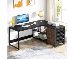Tribesigns Bureau - L-Vormig Game Bureau met 4 Laden - 150 x 110 x 75cm - Bureau met Legplanken - Gaming Desk - Computer Tafel - Gaming Tafel - Bureau voor Gamen, Studeren en Werken - Zwart