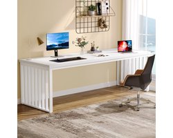 Tribesigns Computerbureau - Dubbel Lang Bureau - Computertafel - Bureautafel voor Thuiskantoor - 180 x 60 x 76 cm - Wit