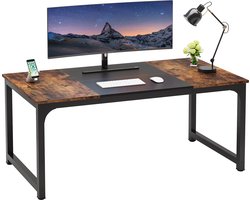 TRIBESIGNS - Computertafel - Bureau - Met Dikker Frame - Industrieel - Vintage - Bruin/Zwart - 180 x 80 x 75 cm