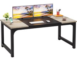TRIBESIGNS - Computertafel - Bureau - Met Dikker Frame - Industrieel - Vintage - Grijs Zwart - 180 x 80 x 75 cm