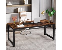 TRIBESIGNS - Computertafel - Bureau - Met Dikker Frame - Industrieel - Vintage - Rustiek bruin - 180 x 90 x 77 cm