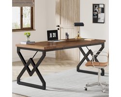 TRIBESIGNS - Computertafel - Bureau voor Thuiskantoor - Met Metalen Frame -Industrieel - Vintage Bruin - 159 x 70 x 75 cm
