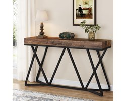 Tribesigns Console Tafel - Bijzettafel - Sidetable Industrieel met unieke metalen basis - Bruin - 140 x 30 x 90 cm