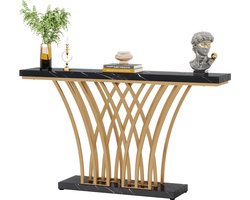 Tribesigns Console Tafel - Bijzettafel - Sidetable Morden met Metalen Basis in Roostervorm - Metalen Frame - Zwart Goud - 150 x 30 x 80 cm