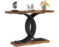 TRIBESIGNS - Console Tafel - Dressoirtafel Met Geometrische Metalen Poten - Industrieel - Bijzettafel - Hout/Metaal - Zwart/Bruin - 30 x 100 x 80 cm