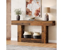 Tribesigns Consoletafe - 2 laags Sidetable met Opbergruimte - Rustic Brown Mix) - 160 x 30 x 82 cm - Console Tafel voor Hal, Woonkamer, Entree