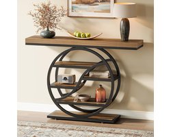 Tribesigns Consoletafe - industriële 5 Vaks Sidetable - Bruin - 120 x 30 x 88 cm - Smalle Houten Accent Tafels met Opbergplanken voor Hal, Woonkamer, Entree, Foyer