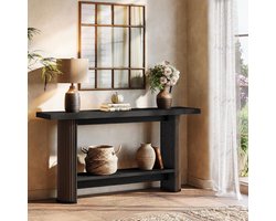 Tribesigns Consoletafe - Moderne Houten Sidetablemet 2 Planken - Zwart - 140 x 30 x 80 cm - Console Tafel voor Hal, Woonkamer, Entree