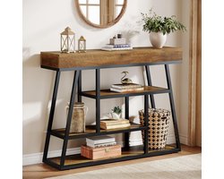 Tribesigns Consoletafel - 105x30x85 cm - 4 Laags Haltafel - Bruin - Industrieel - Industriële Consoletafel - Console Tafel voor Hal, Woonkamer, Entree