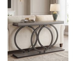 Tribesigns Consoletafel - 140 x 30 x 80 cm - Modern O-vormige Gouden Metalen Poten - Grijs/Zwart Metaal & Hout - Sidetable Haltafel Wandtafel