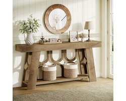 Tribesigns Consoletafel - 160x30x80 cm - Smalle Haltafel met 2-Laags Opbergruimte - Lichtbruin - Farmhouse Consoletafel - Console Tafel voor Hal, Woonkamer, Entree