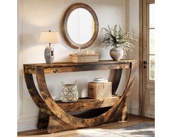 Tribesigns Consoletafel - 2-Laags Haltafel met Planken - 160 x 30 x 80.5 cm - Console Tafel voor Hal - Houten Bijzettafel voor Hal - Woonkamer, Entree, Foyer - Donkerbruin