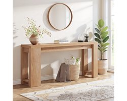 Tribesigns Consoletafel - Bijzettafel - Sidetable Industrieel - MDF - Licht Eikenhout - 160 x 29.5 x 85 cm