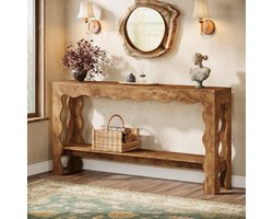 Tribesigns Consoletafel met 2 -laags - lichtbruin Sidetable - Hout - 160 x 30 x 85 cm - Smalle Consoletafel met 2 Niveaus voor Hal, Woonkamer, Entree