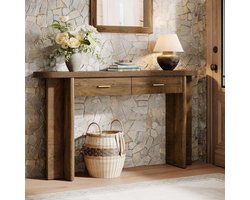 Tribesigns Consoletafel - met 2 lades - MDF - Bruin - Industrieel - 160 x 30 x 82 cm - Ovaal Gebogen Console Tafel voor Hal, Woonkamer, Entree