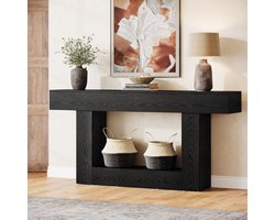 Tribesigns Consoletafel met 2 niveaus - Zwart - industriële Consoletafel - sidetable met opbergruimte - 160 x 30 x 82 cm - Console Tafel voor Hal, Woonkamer, Entree