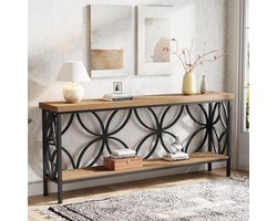 Tribesigns Consoletafel met plank - lichtbruin Sidetable - Hout - 160 x 30 x 80 cm - Smalle Consoletafel met 2 Niveaus voor Hal, Woonkamer, Entree