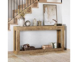 Tribesigns Consoletafel - Sidetable - 160 x 30 x 80 cm - Smalle Consoletafel - Haltafel - Hout - licht eikenbruin - Industrieel - Console Tafel voor Hal, Woonkamer, Entree