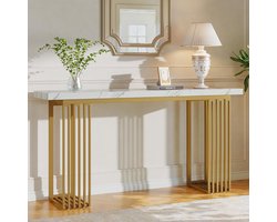 Tribesigns Consoletafel - Sidetable - 160 x 30 x 81 cm - haltafel met wit blad van imitatiemarmer en goudkleurig metalen frame - moderne - Console Tafel voor Hal, Woonkamer, Entree