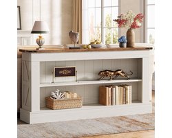 Tribesigns Consoletafel - Sidetable - 160 x 30 x 85 cm - Smalle Consoletafel - Haltafel - wit en bruin - Industrieel - Console Tafel voor Hal, Woonkamer, Entree