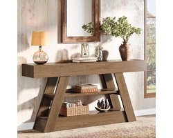 Tribesigns Consoletafel - Sidetable 3 Laags Opbergruimte - Bruin - 160 x 85 x 35 cm - Console Tafel voor Hal, Woonkamer, Entree