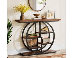 Tribesigns Consoletafel - Sidetable - Console - Haltafel - Metaal/Hout - Bruin - Industrieel - 105 x 30 x 80 cm - Console Tafel voor Hal, Woonkamer, Entree