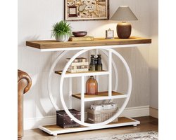 Tribesigns Consoletafel - Sidetable - Console - Haltafel - Metaal/Hout - Bruin/Wit - Industrieel - 105 x 80 x 30 cm - Console Tafel voor Hal, Woonkamer, Entree
