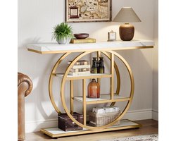 Tribesigns Consoletafel - Sidetable - Console - Haltafel - Metaal/Hout - Goud en Wit- Industrieel - 105 x 80 x 30 cm - Console Tafel voor Hal, Woonkamer, Entree