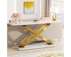 Tribesigns Consoletafel - Sidetable - Console - Haltafel - Metaal/Vals Marmor - Wit en Goud - Modern - 140 x 80 x 33 cm - Console Tafel