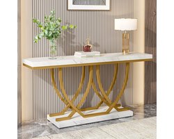 Tribesigns Consoletafel - Sidetable - Console - Haltafel - Metaal/Vals Marmor - Wit en Goud - Modern - 150 x 80 x 35 cm - Console Tafel