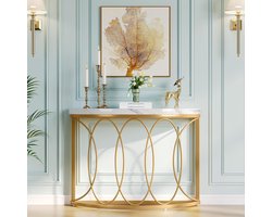TRIBESIGNS Consoletafel - Sidetable Halfrond - Haltafel - Wandtafel - 110x35x80 cm - Goud / Wit - Metaal / Kunstmarmer - Modern - Console Tafel