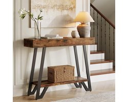 Tribesigns Consoletafel - Sidetable - Hout - Bruin - Industrieel - 103 x 30 x 80 cm - Console Tafel voor Hal, Woonkamer, Entree
