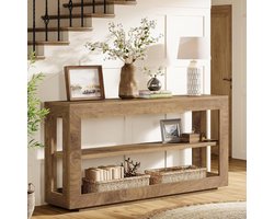 Tribesigns Consoletafel - Sidetable - Hout - Bruin - Industrieel - 160 x 35 x 85 cm - Console Tafel met 3-laags Opbergplank voor Hal, Woonkamer, Entree