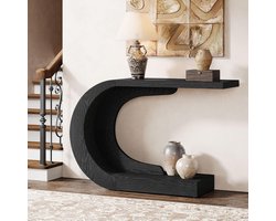 Tribesigns Consoletafel - Sidetable - Hout - Zwart - Industrieel - 110 x 35 x 75 cm - C-vormige Houten Consoletafel voor Hal, Woonkamer, Entree