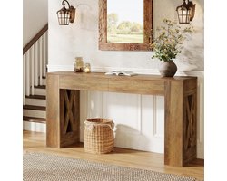 Tribesigns Consoletafel - Sidetable met 2 lades en X-vormige poten - Hout - Bruin - Industrieel - 160 x 35 x 85 cm - Console Tafel voor Hal, Woonkamer, Entree