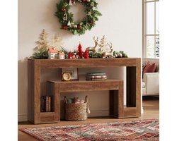 Tribesigns Consoletafel - Sidetable met 2 Planken - Hout - Bruin - Smalle Salontafel in Landelijke Stijl - 160 x 30 x 85 cm - Console Tafel voor Hal, Woonkamer, Entree