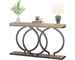 TRIBESIGNS Consoletafel - Sidetable met O-vormige gouden metalen poten - Haltafel - Wandtafel - 140x30x80 cm - Grijs / Zwart - Metaal / Hout - Modern - Console Tafel