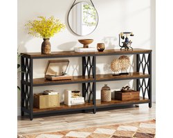 Tribesigns Consoletafel - Sidetable met Opbergplanken - 180 x 30 x 81.5 cm - Smalle Consoletafel met 3 niveaus - Rustiek bruin en zwart - Industrieel - Console Tafel voor Hal, Woonkamer, Entree