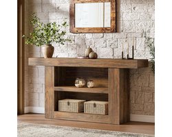 Tribesigns Consoletafel - Smalle Houten Sidetable - Hout - Bruin - Consoletafel met 3 niveaus - 160 x 30 x 80 cm - Console Tafel voor Hal, Woonkamer, Entree