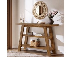 Tribesigns Consoletafel van Massief Hout - Landelijke Haltafel met 3 Laags Planken- Bruin - 120 x 30 x 80 cm - Consoletafel voor Hal, Woonkamer, Entree, Foyer