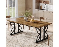 TRIBESIGNS Eettafel - Keukentafel - 180 X 80 X 75 cm - Eetkamertafel Voor 6-8 Personen - met Stevige Metalen Poten - Industrieel Design - Vintage - Rustiek Bruin