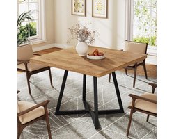 Tribesigns Eettafel Keukentafel voor 4 personen - 80 x 80 x 75 cm - Industrieel design - Houten Eettafel voor Eetkamer - Natuurlijk & Zwart