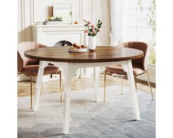 Tribesigns Eettafel Rond - 120cm Ronde Tafel - Bruin - Boerderij keukentafel met Metalen Onderstel - Moderne Kleine Eettafel van Massief Hout voor Eetkamer, Keuken, Woonkamer