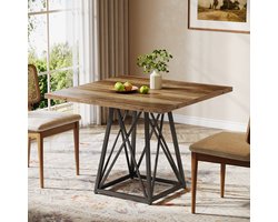 Tribesigns Eettafel voor 4 personen - 90 x 90 x 75 cm - Keukentafel - Industrieel Design - Houten Eettafel met Metalen Voet voor Eetkamer - Vintagebraun